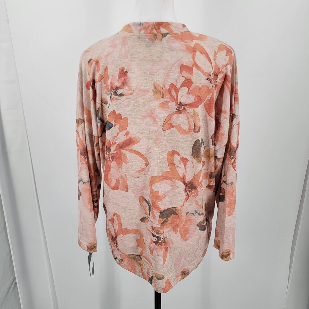Democracy Top Womens Medium Floral Pink V Neck - Picture 2 of 11
